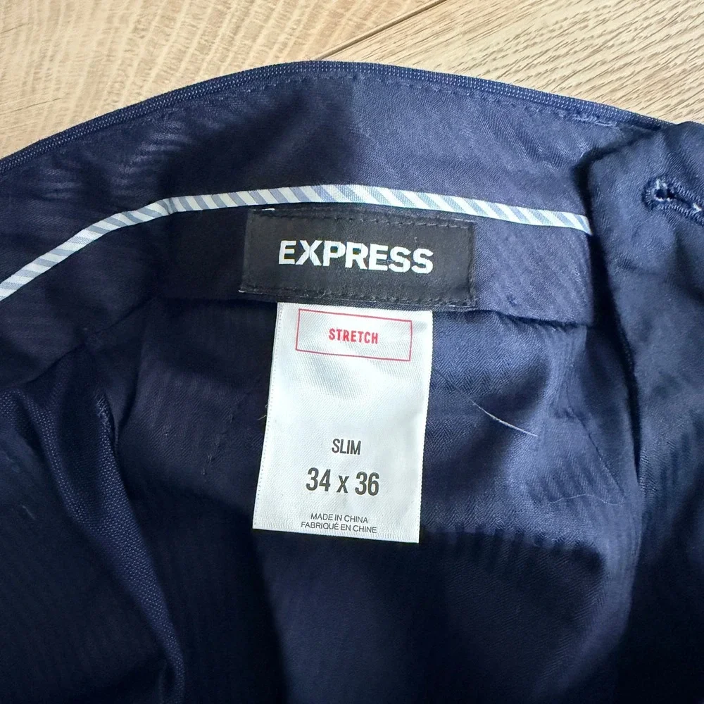 Express Extra Slim Suit Mens 44R Actual Pants 36Wx34L Blue Stretch Flat Front